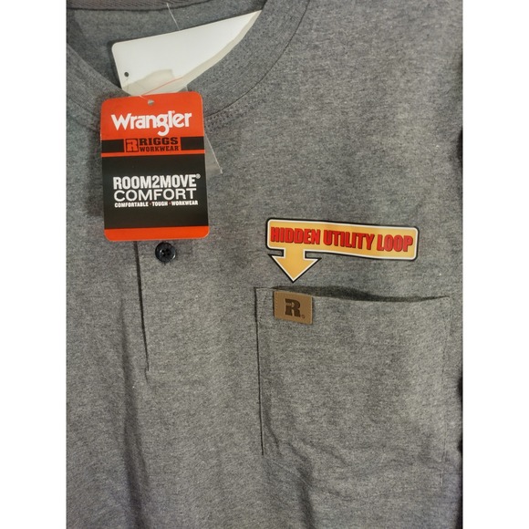 Wrangler Riggs Workwear Mens Gray Henley Long Sleeve Shirt 103W750CH LT Tall - Picture 5 of 6